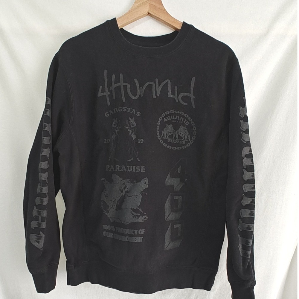 4Hunnid Sweatshirt Black Gangstas Paradise Graphic Print Medium